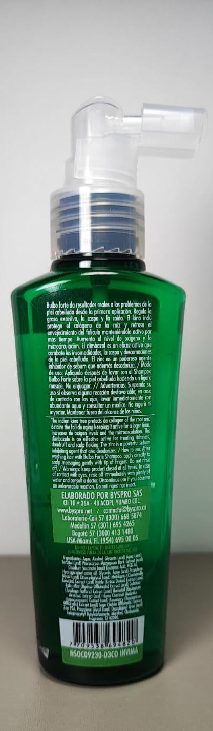 Byspro Bulbo Forte Scalp Health Herbal Tonic 8 Natural Extracts Hair Loss Control and Dandruff | Bys Pro Tonico Capilar Herbal para Cabello Control Frizz Caspa y Caida 4.05oz-120ml