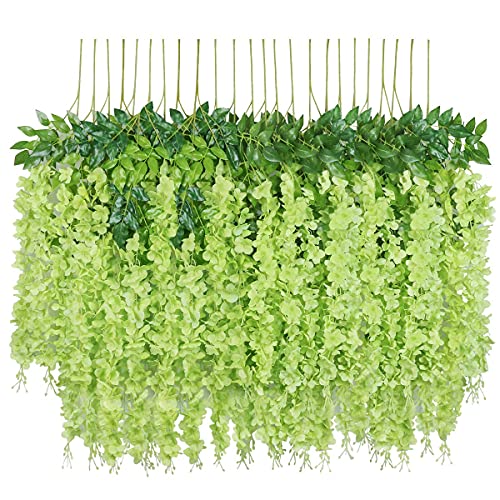 Image of Tia Crafts Polyester Artificial Hanging Flowers for Ceiling Balcony | Wisteria Vine | Home Party Decor Garden Outdoor Greenery Office Wall Decoration | Waterproof Washable - 3.7ft /45 inch (12, Green)