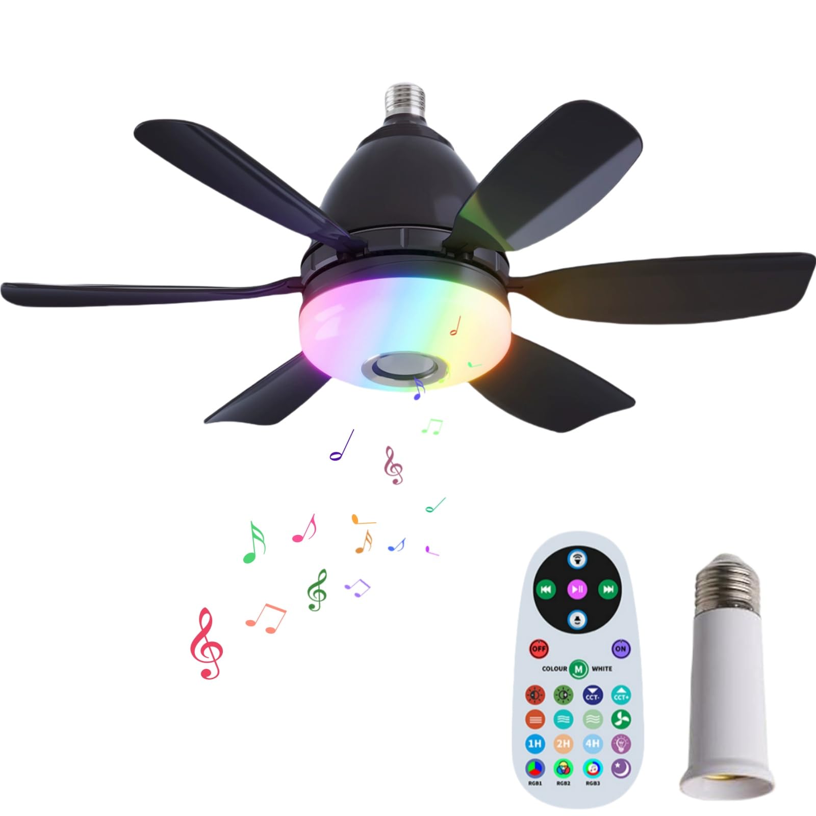 Swoolfe Ceiling Fans with Lights and Remote,32W RGB Ceiling Fans with Lights, LED Ceiling Lights for Bedroom, 47CM Infinite Dimming Fan Light,Equipped with Bluetooth Speaker (Black)