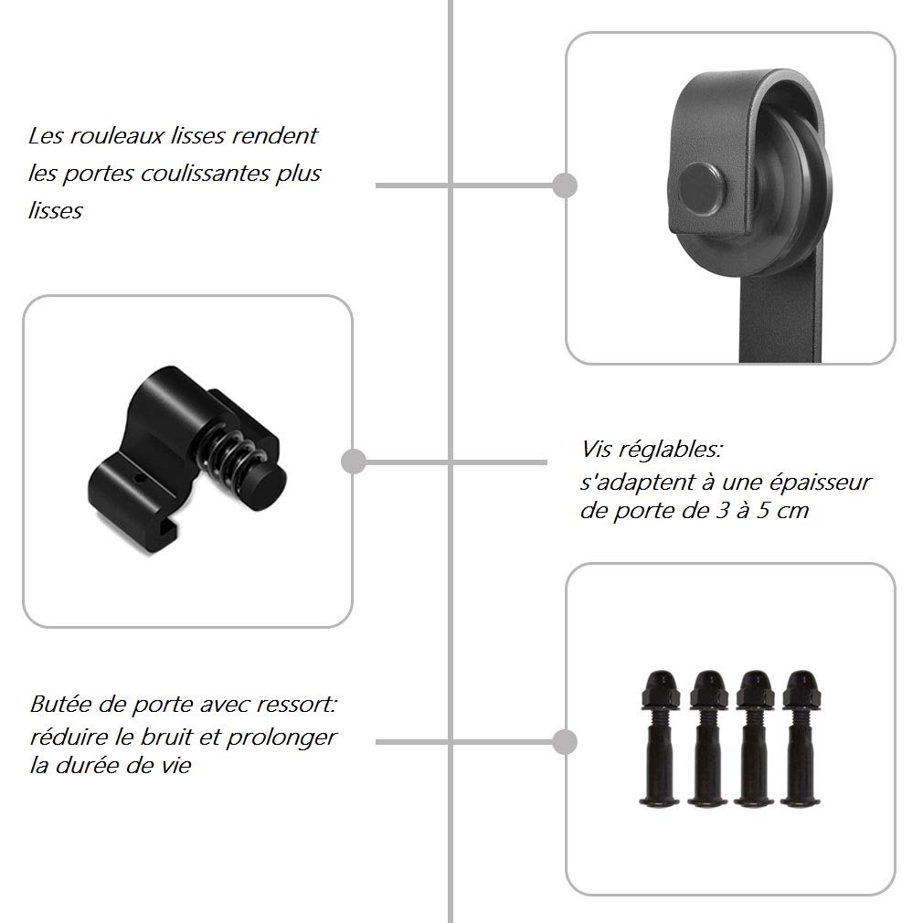 WOLFBIRD 6.6FT/200CM Kit ferramenta per porta scorrevole a soffitto, con staffa a L, sistema di porte robusto e silenzioso, a forma di J nera