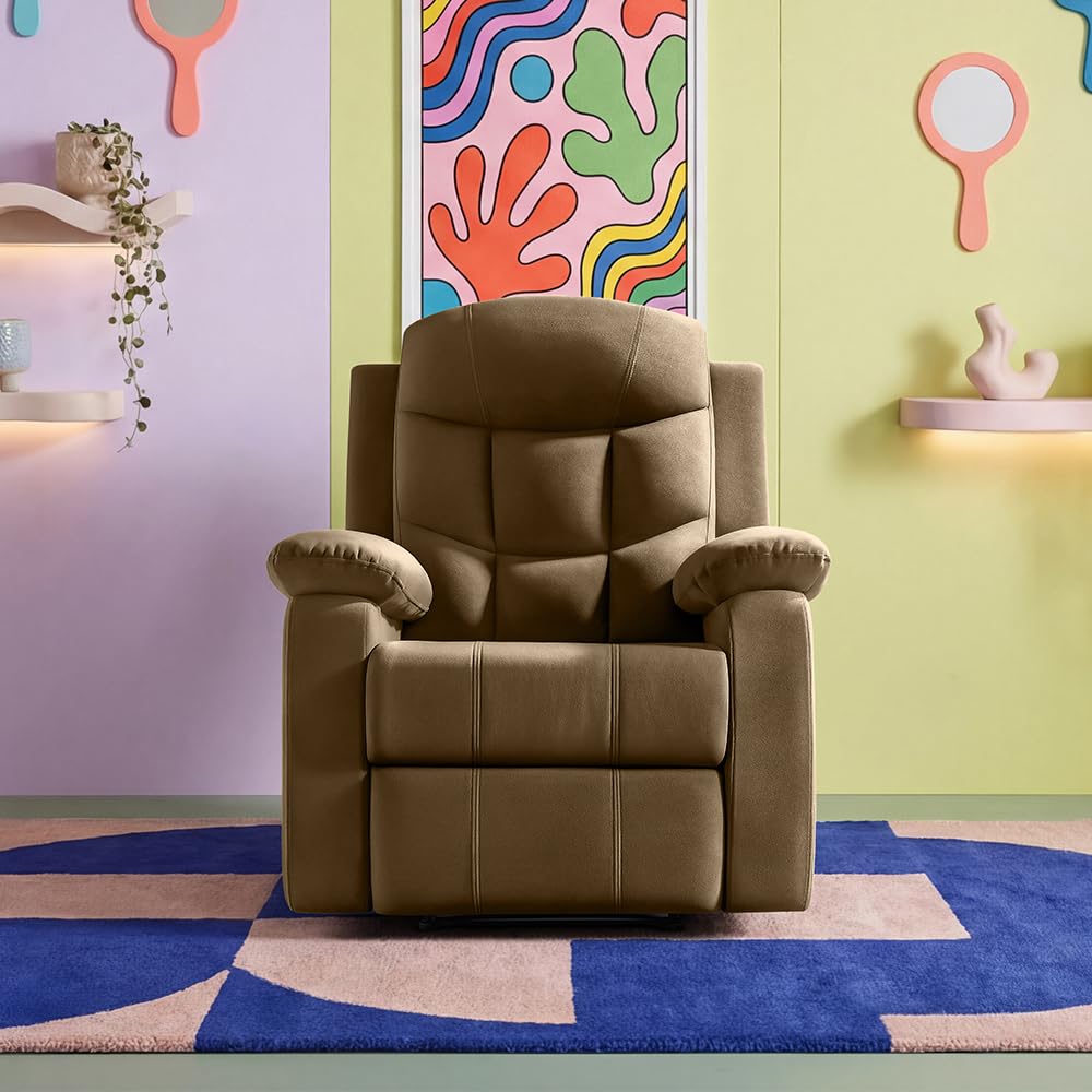 Sleepyhead RX5 Ultra Designed by Duroflex - Single Seater Velvet Fabric Manual Recliner |3-Position Comfort |Zig Zag Spring, Solid Wood Frame |Ergonomic High-Back Lumbar Support - Brush Brown