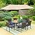 Sophia & William 8 Pieces Patio Dining Set with 13 Ft Beige Double-Sided Twin Umbrella, Outdoor Rattan Chairs & Metal Table Set with Cushions and 1.57" Umbrella Hole for Backyard Porch Poolside