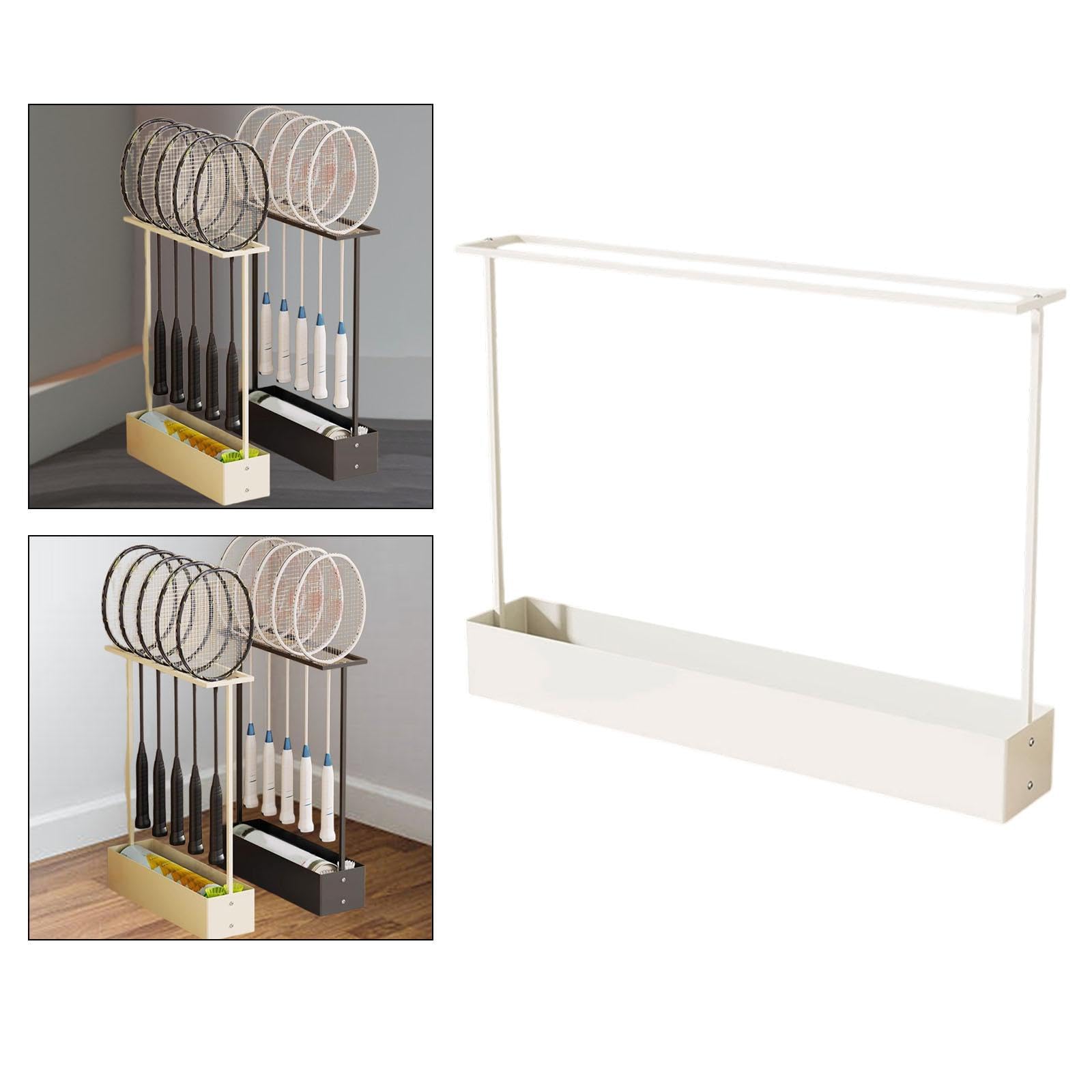 Badminton Racket Rack Supporto Portaracchette con Contenitore Facile da Installare Struttura Robusta Metallo Adatto a Palest