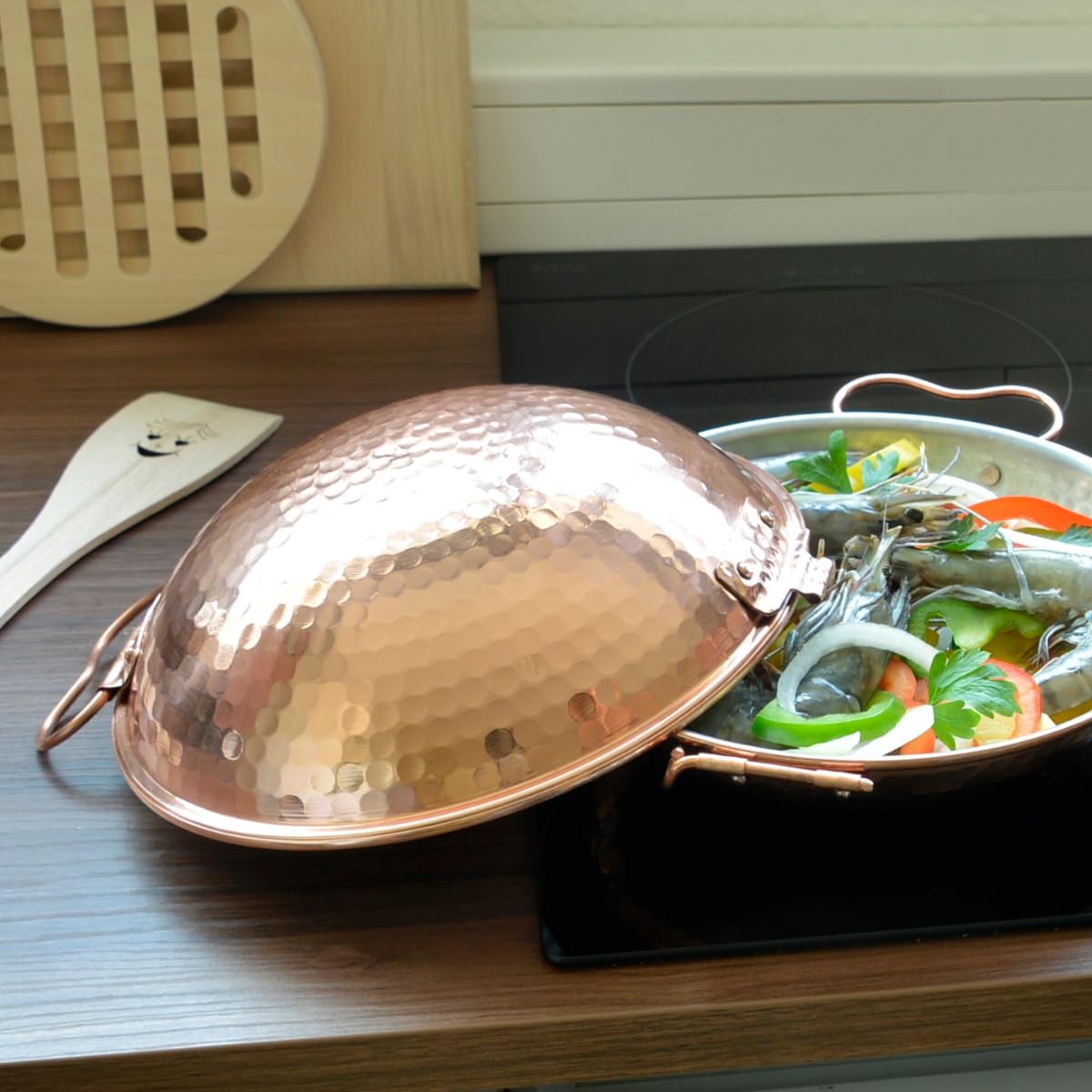 Mali's C20017 - Cataplana, Saltadora, Wok de cobre martillado interior estañado - Horno, todos los fuegos excepto inducción, Ø 24cm