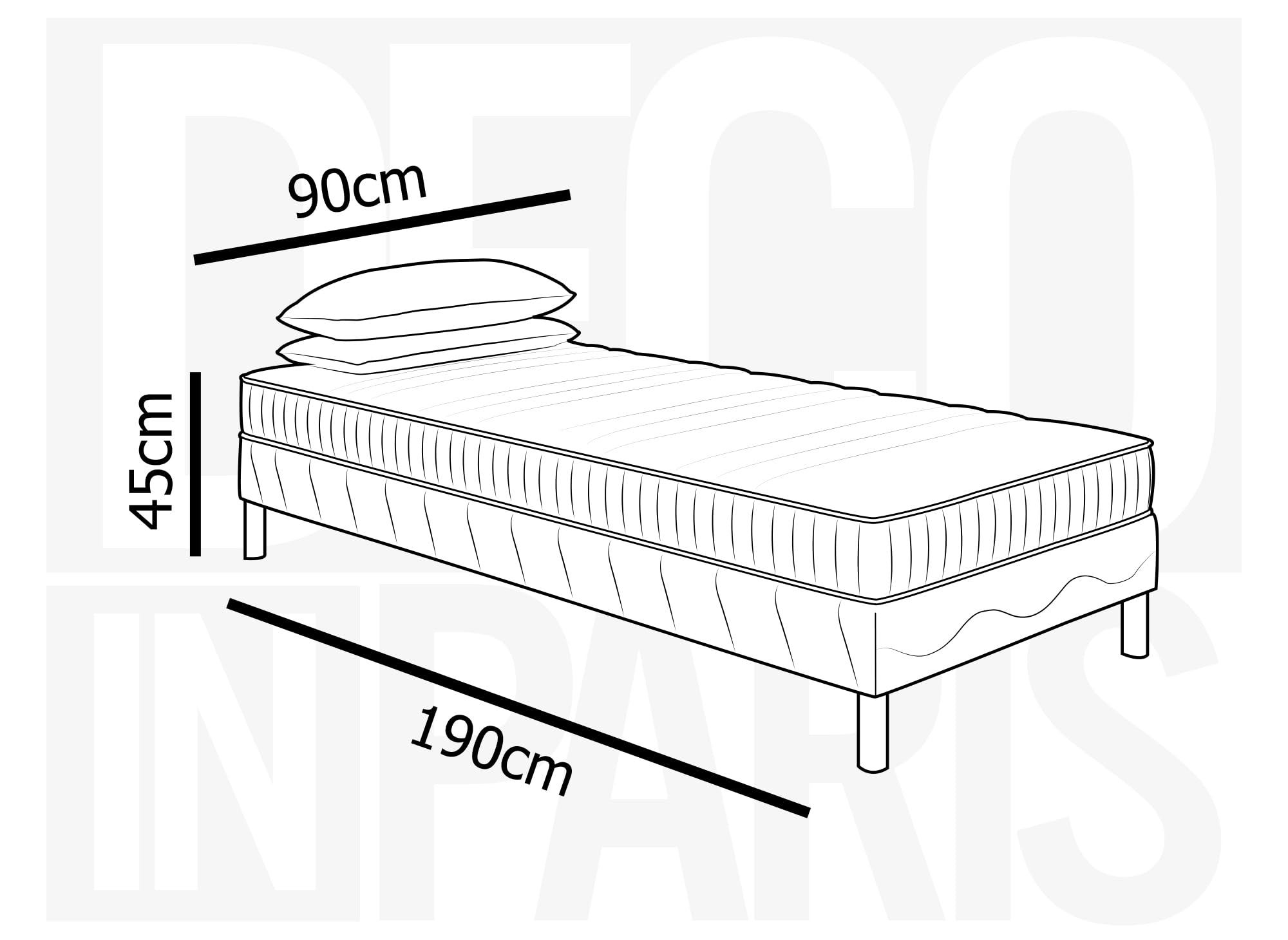 DecoInParis Ensemble 90x190 sommier tapissier + Matelas en Mousse 15 cm Wolk