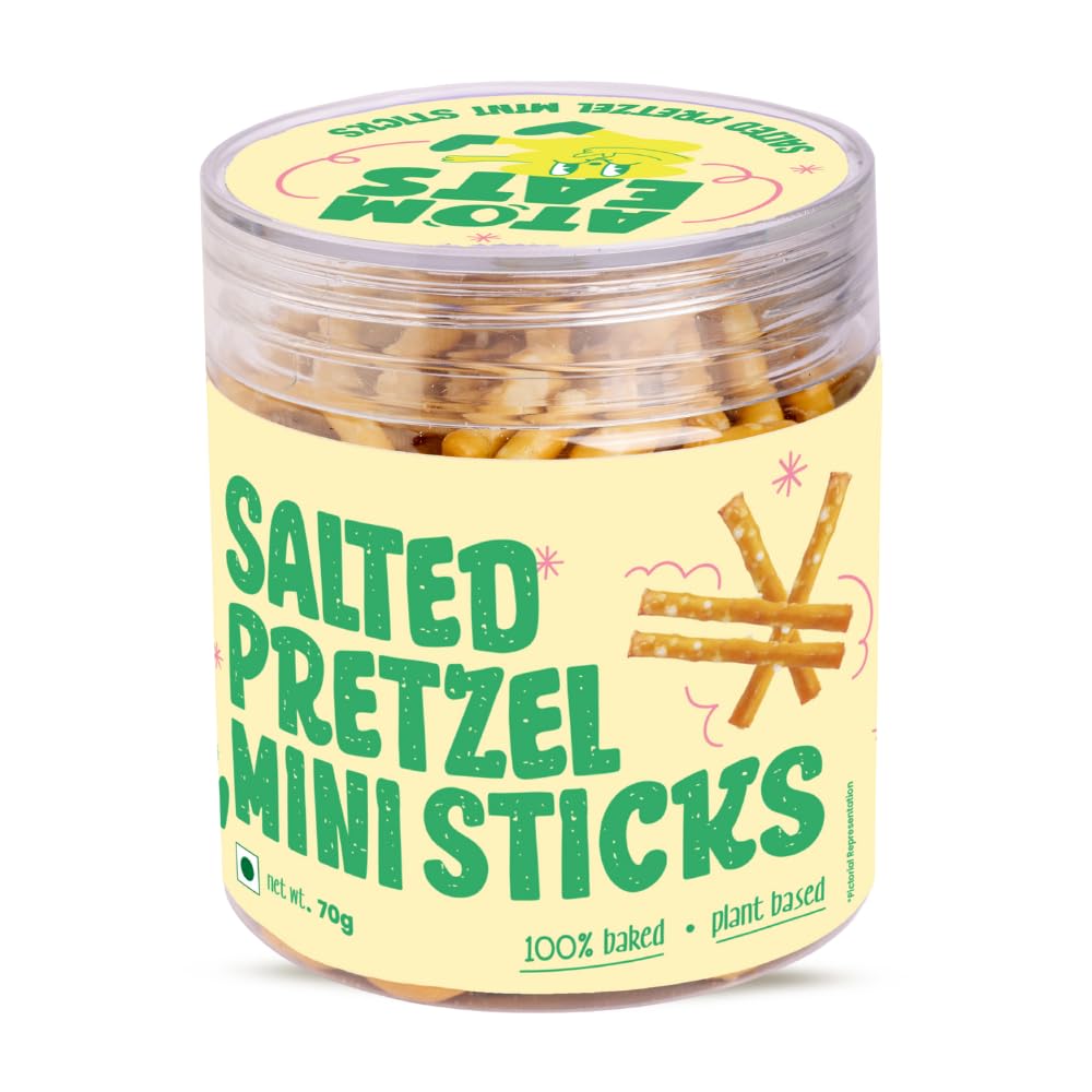 Atom Eats | Salted Mini Sticks in Jar - (Pack of 1) 70g Each | 100% Baked | Savory Snacks, Crunchy Namkeen | Perfect for Snack Box, Parties, On-the-Go - Versatile Food Items - Great for Dipping |