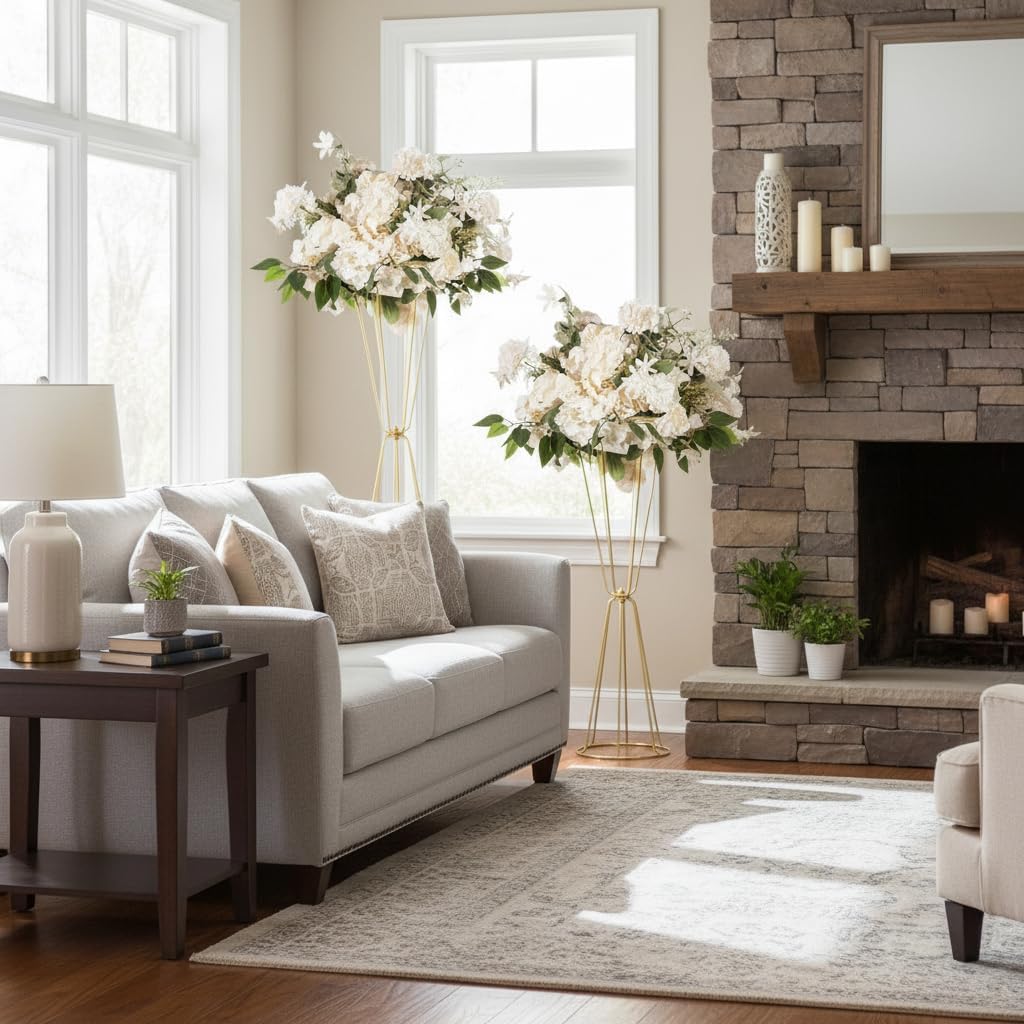 Gold Vases Centerpieces for Wedding Geometric Metal Flower Stand for Tables Bulk, 4pcs 23.6” Tall Trumpet Vases for Centerpieces Party Dinner Anniversary Ceremony