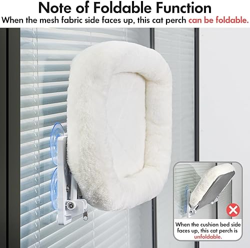 Miniatura 3 de AMOSIJOY Percha inalámbrica para ventana de gato, hamaca para ventana con 4 ventosas fuertes, marco de metal sólido y cubierta suave, camas