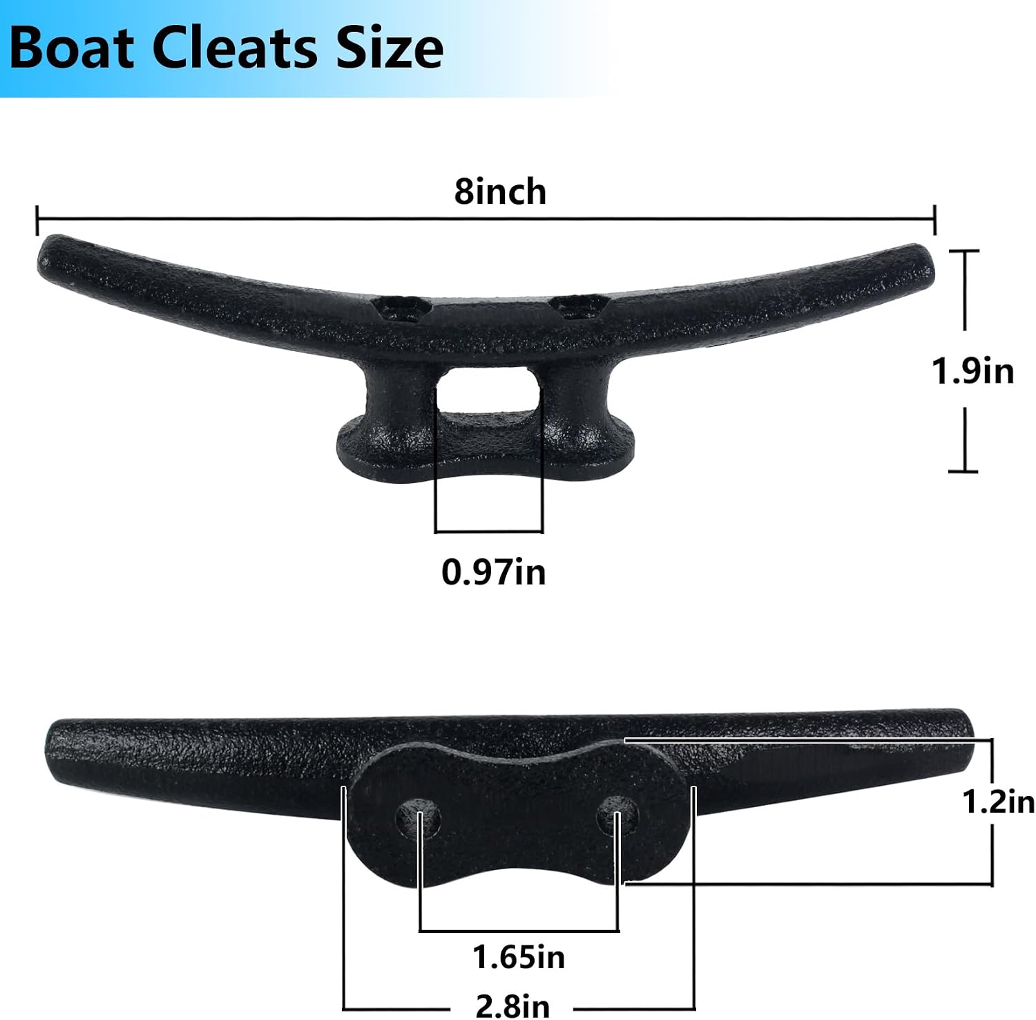 8 Inch Boat Cleats,Hot Dip Galvanized Cast Iron Dock Cleats,Electrophoretic Coated Black Boat Dock Cleats,Rope Cleatsfor Deck Nautical Decor,Piers for Tying up Boats,Hardware Not Included(2/4/6Pack)