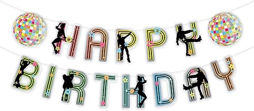 Cartel de feliz cumpleaños de discoteca para mujeres y hombres, decoraciones de fiesta de cumpleaños de discoteca con purpurina para fiesta de