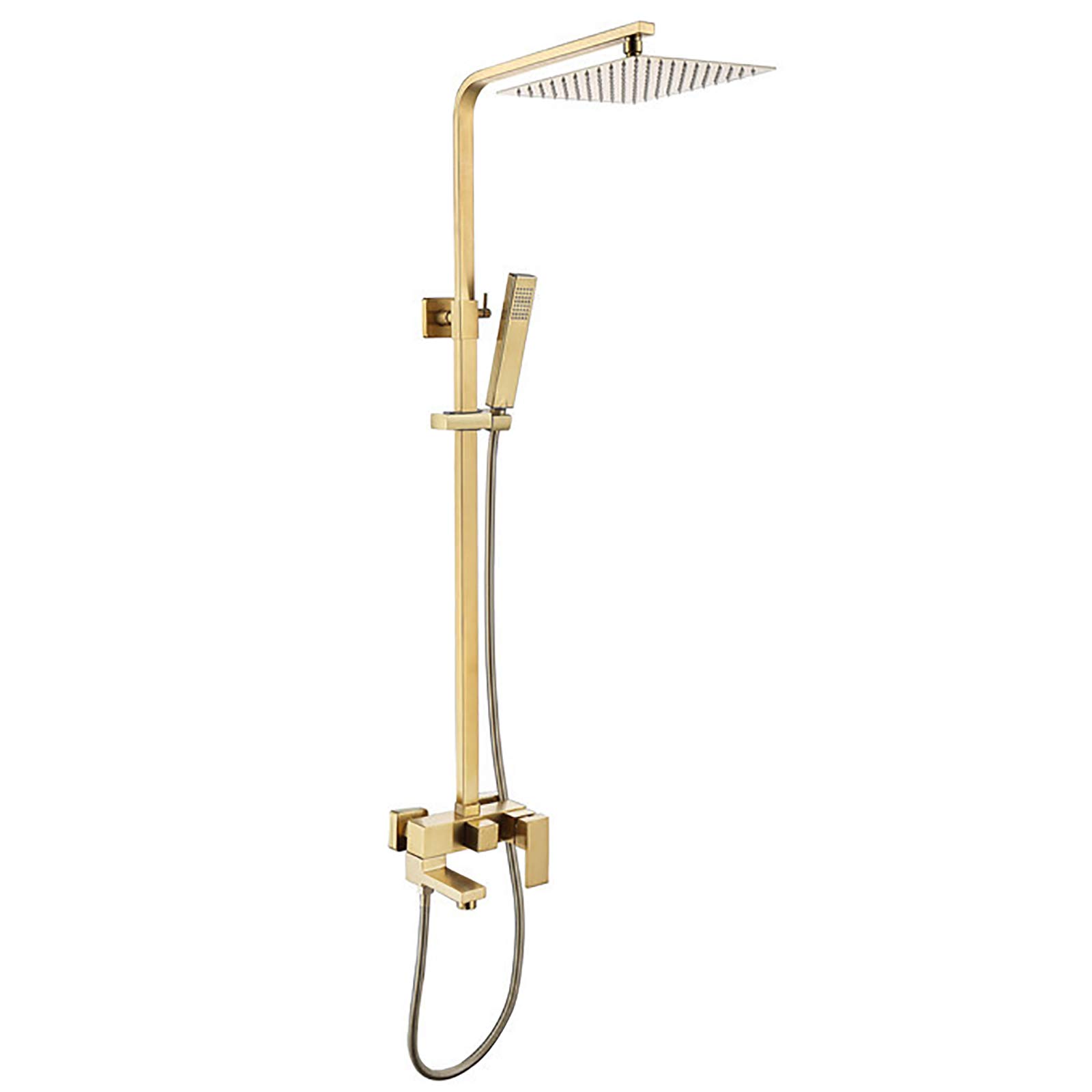 Generico Oro Spazzolato Sistema Doccia con Soffione Doccia, Colonna Doccia Ottone Set Doccia Completo Montaggio a Parete Sistema Doccia a Pioggia con Bocca per Vasca, Soffione a Mano