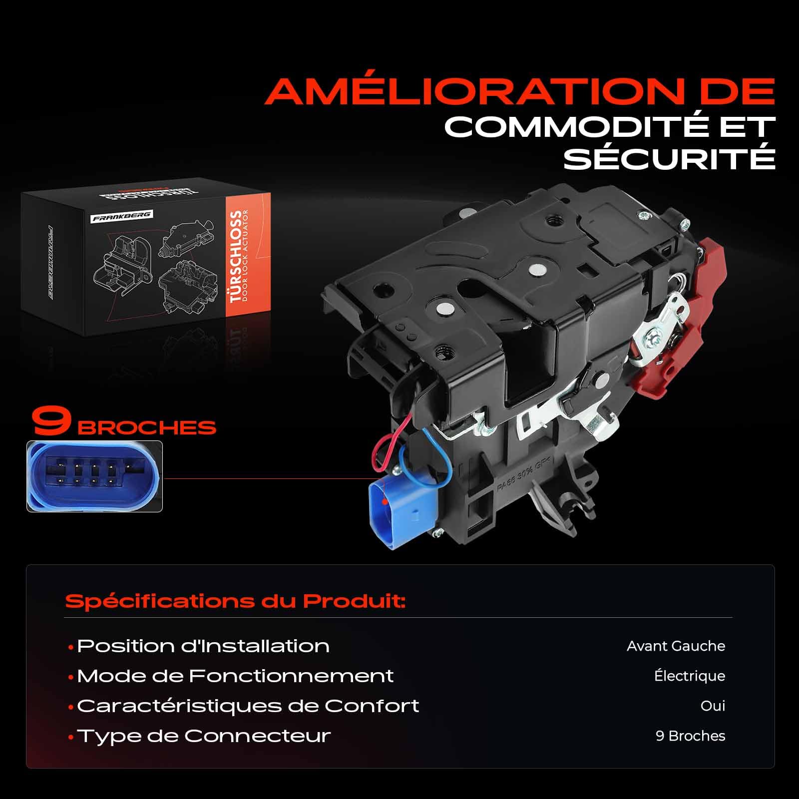 Frankberg Serrure de Coffre Avant Gauche Compatible avec Golf V 1K1 Golf Plus 521 5M1 Golf VI Variant AJ5 Golf V Variant 1K5 T.o.u.r.a.n 1T1 1T2 Remplacer# 3D1837015