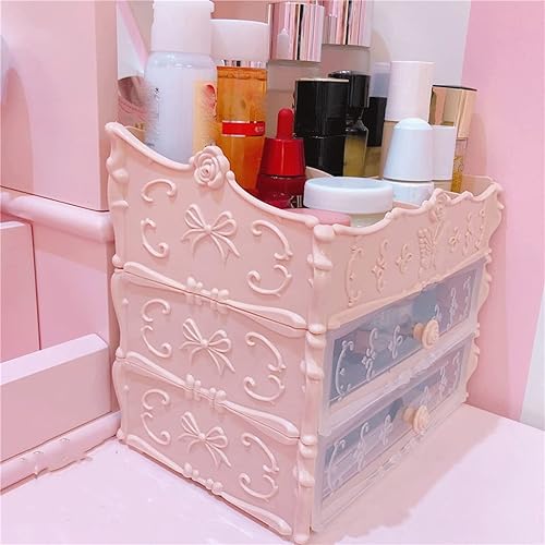 Miniatura 4 de GPPZM - Caja de cosméticos con lazo rosa transparente multifuncional organizador de cosméticos cajón cajas de almacenamiento para el hogar color un