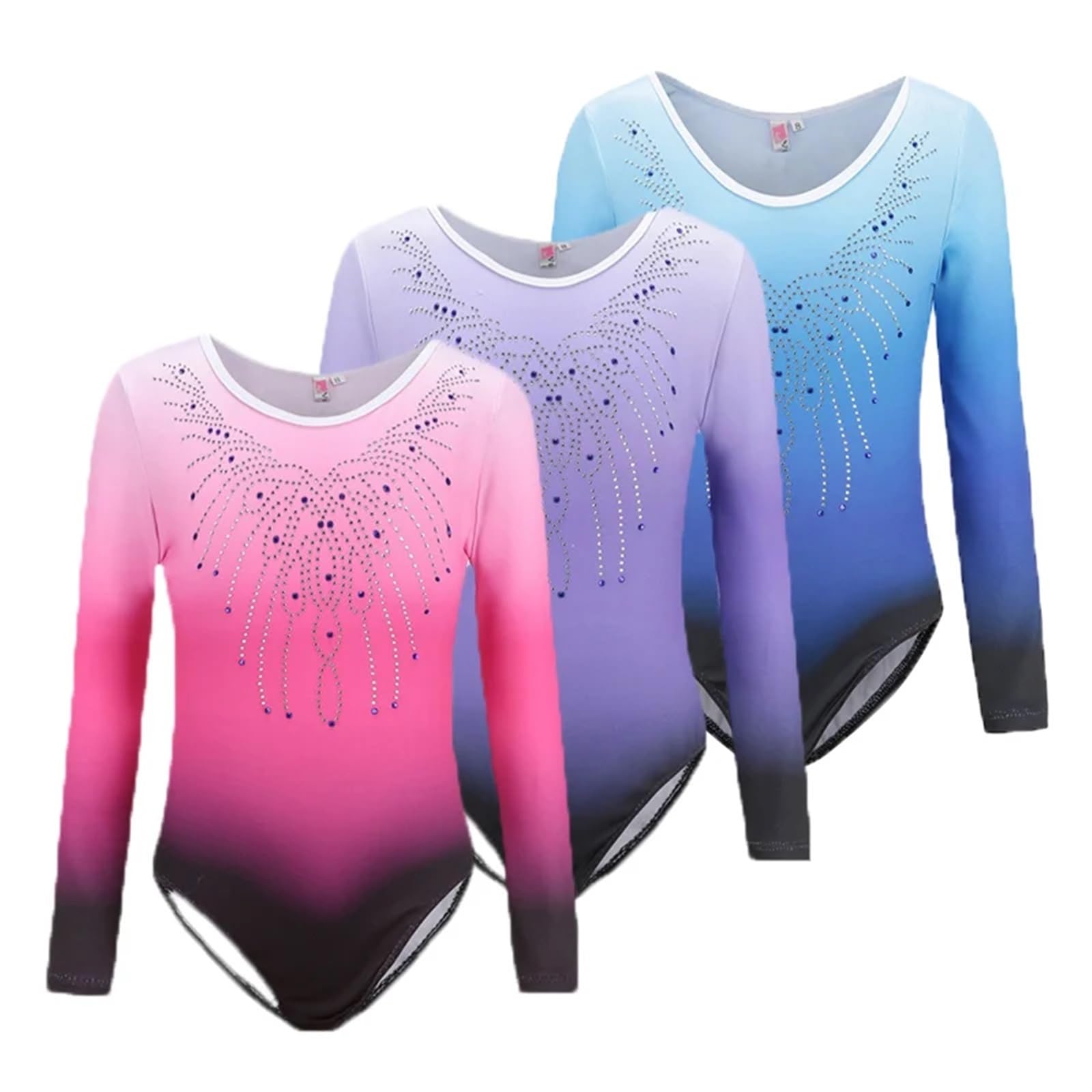 Gymnastikanzug Mädchen Ballettanzug mit Farbverlauf, langärmelig, mit Rautenmuster, Gymnastikkleidung, Tanzbekleidung, Tanztrikot, Kleidung(Color 4,9-10Y)