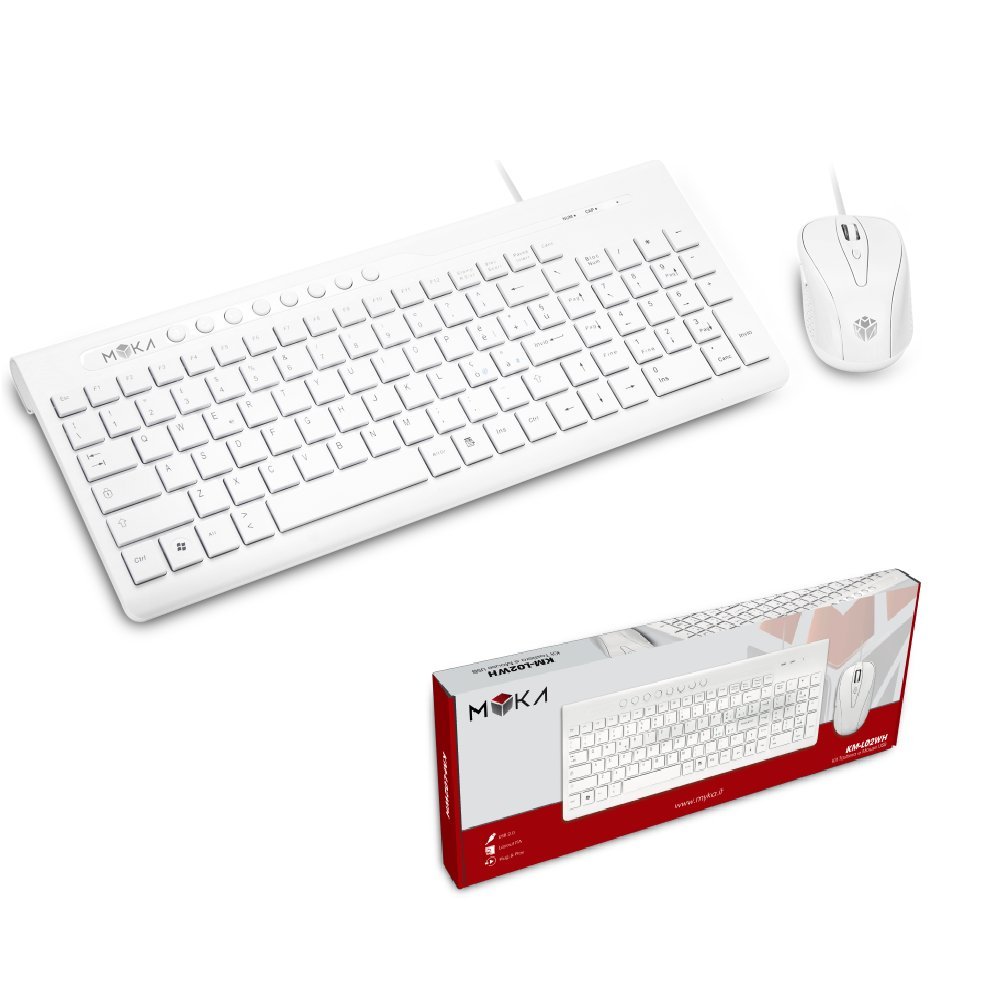MYKA Kit Tastiera E Mouse con Filo USB 2.0 Bianco White KM-L02WH 3200DPI Regolabili Tasti Low Profile Design Elegante