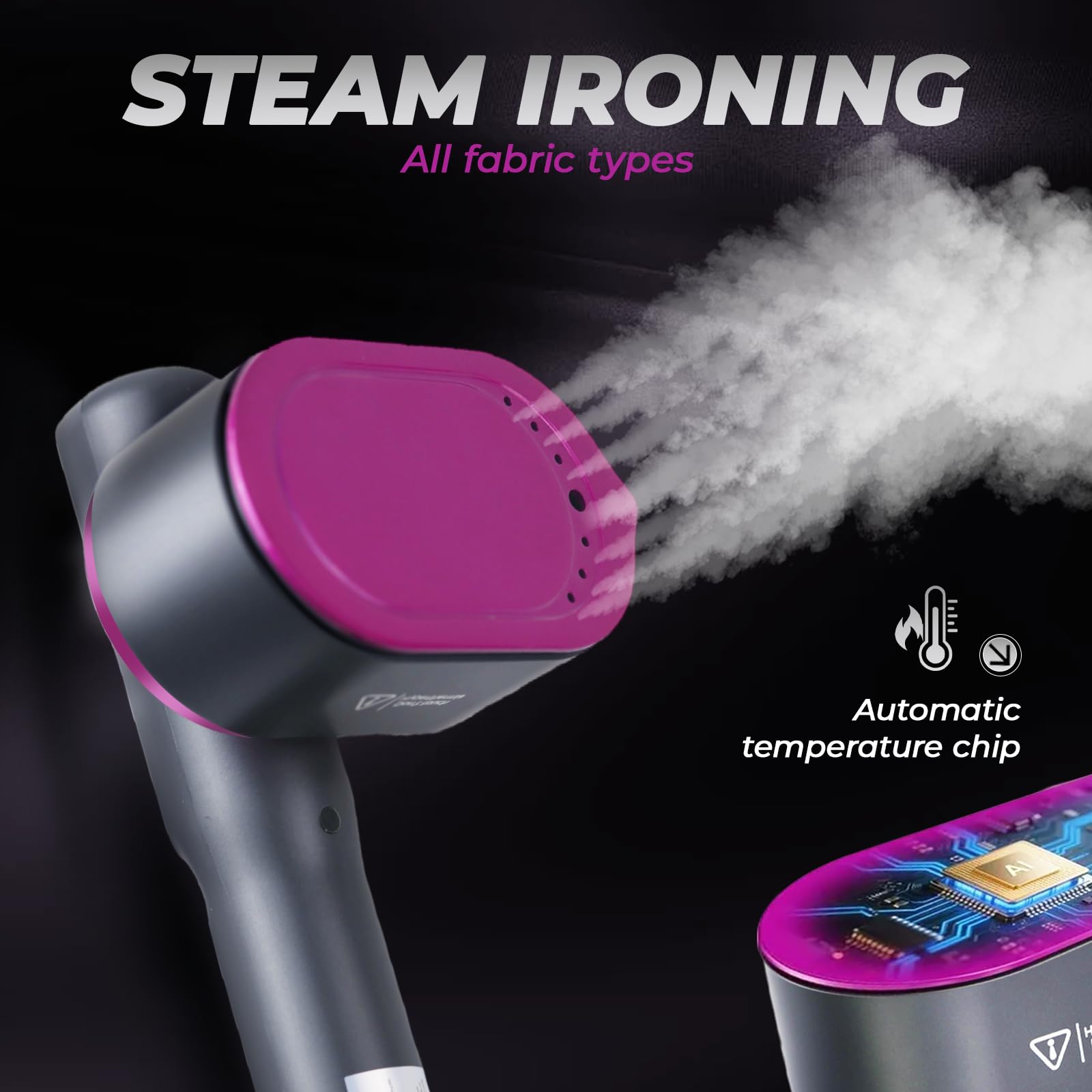 Défroisseur Vapeur Portable 1200W, Chauffage Rapide 5S, Fer à Repasser de Voyage 2 en 1 avec Écran LCD et 5 Modes, Steamer Vêtement Vertical et Horizontal pour Tous Tissus, 110ML
