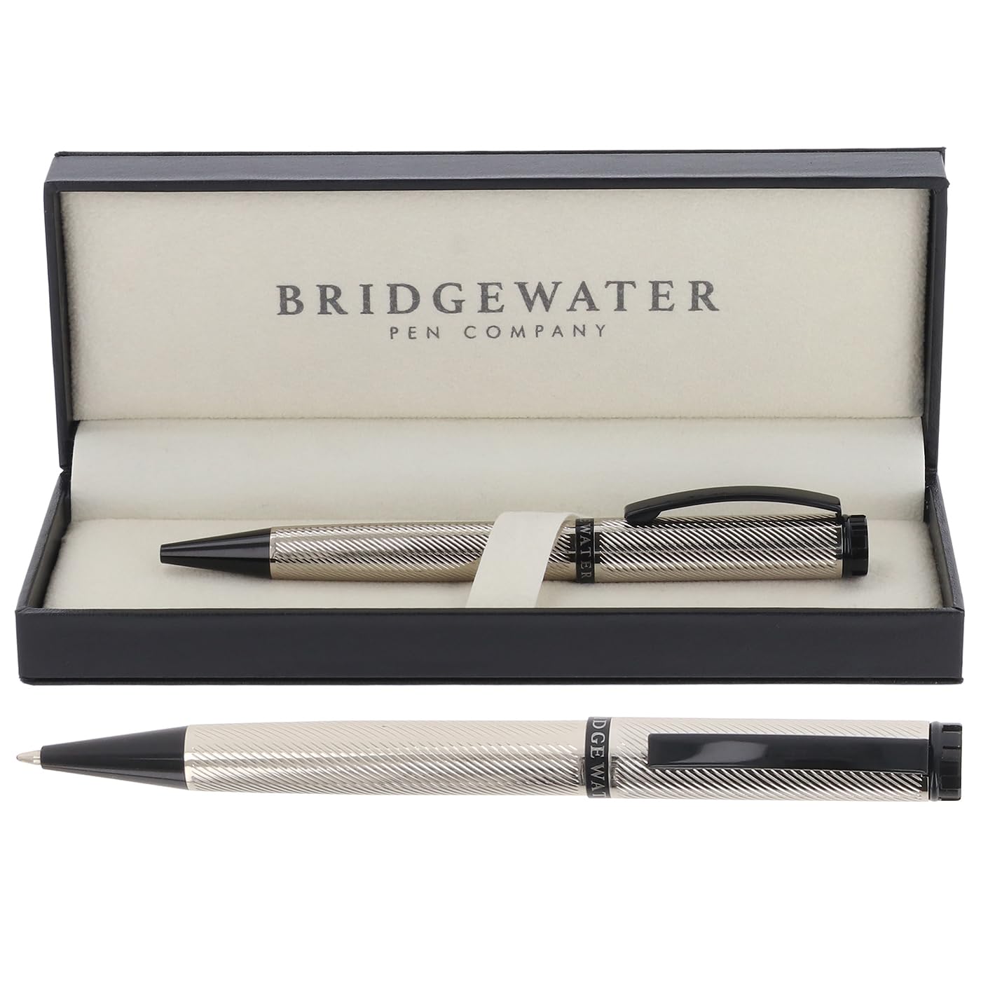 Bridgewater Pen Company Cambridge Signature Collection Ballpoint Pen, Chrome, Gold and Black Designs, Premium Gift Box, Lifetime Mechanical Guarantee (Chrome & Black)