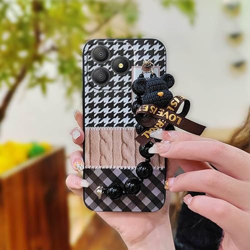 Phone Case Compatible with Blackview Wave 9C, Black pearl pendant Bear bracelet Cartoon silicone soft case Waterproof Skin-frien