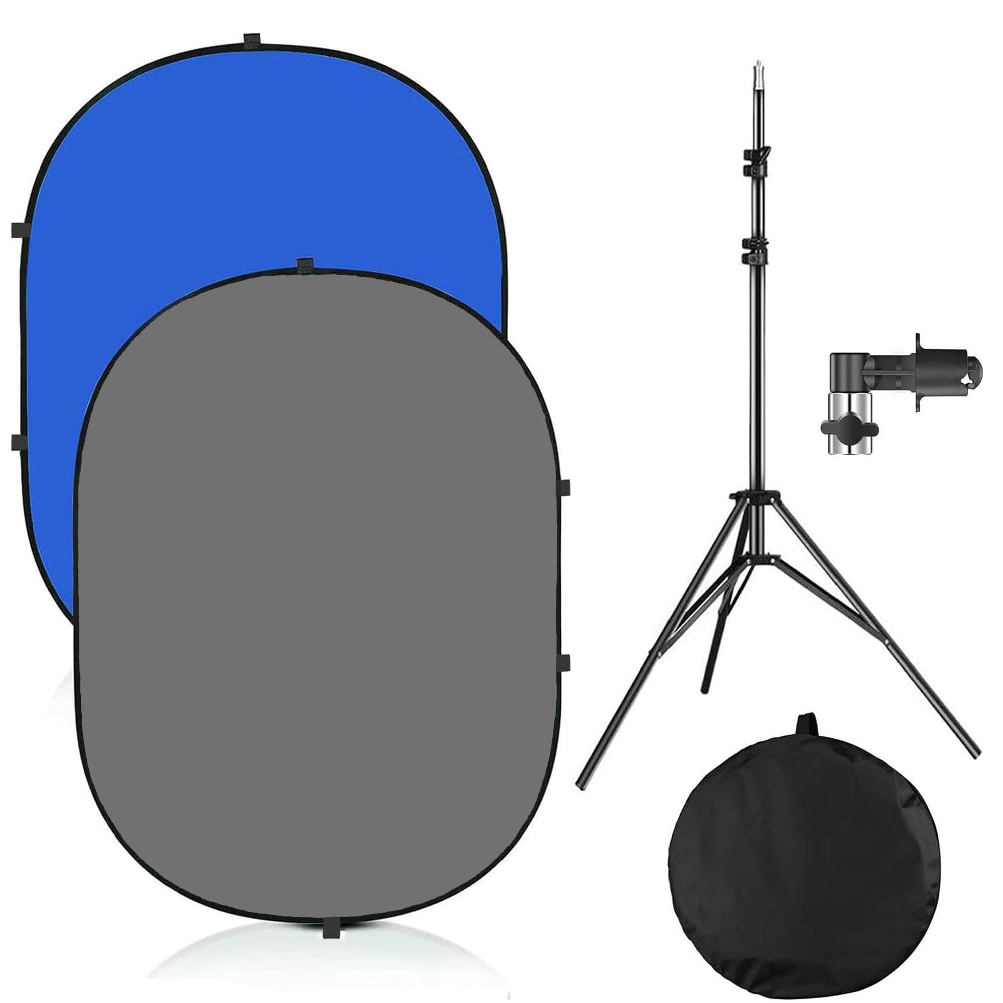 5x7ft/1.5x2m Chromakey Blue Grey Backdrop with 7.8ft/2.4m Stand, 2-in-1 Reversible Collapsible Pop-Up Blue Grey Screen Background Panel for Photography, Live Streaming, Video Shooting, Game
