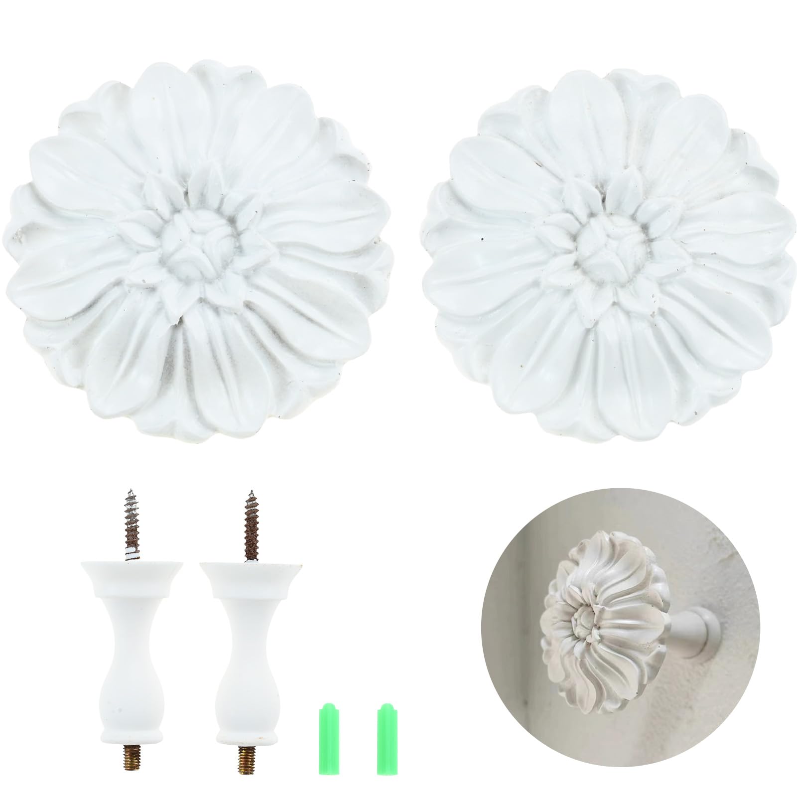 Hicello White Flower Curtain Tieback Hook, Daisy Curtain Holdbacks, Voile Gauze Tie Back Holder, Antique Wall Hooks Drapery Holder