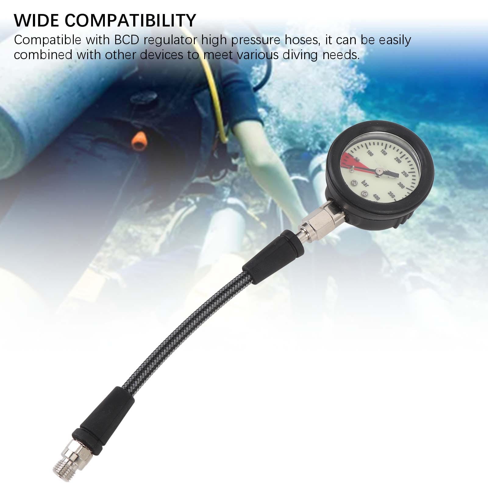 Manomètre de Plongée Submersible Tuyau Tissé Fibre de Carbone Cadran Lumineux Nocturne pour Régulateur BCD 15CM