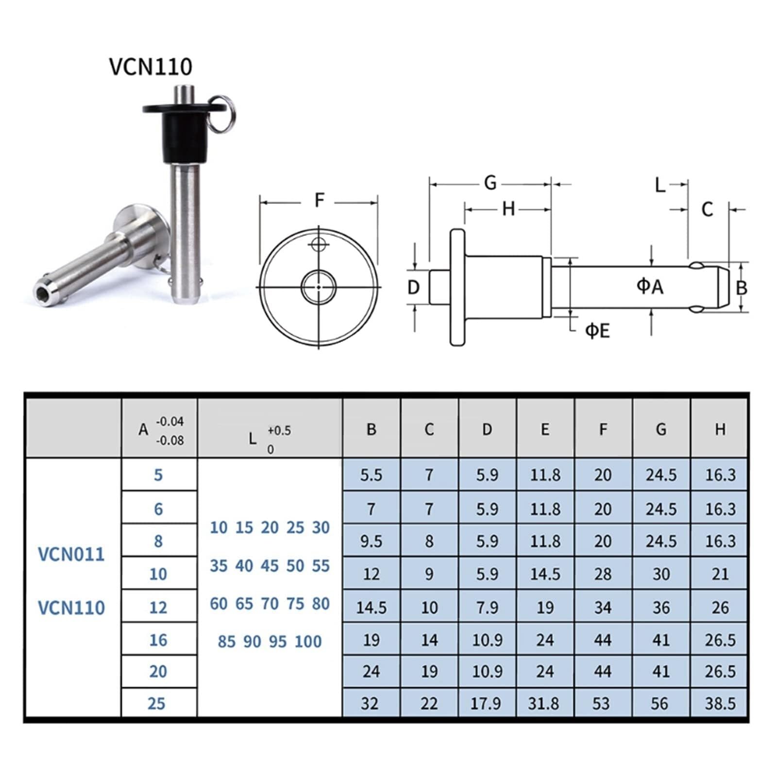 1 pz VCN110 Diametro 16 mm Perno a sgancio rapido in acciaio inossidabile, di bloccaggio a sfera, Accessori for perno a a pulsante