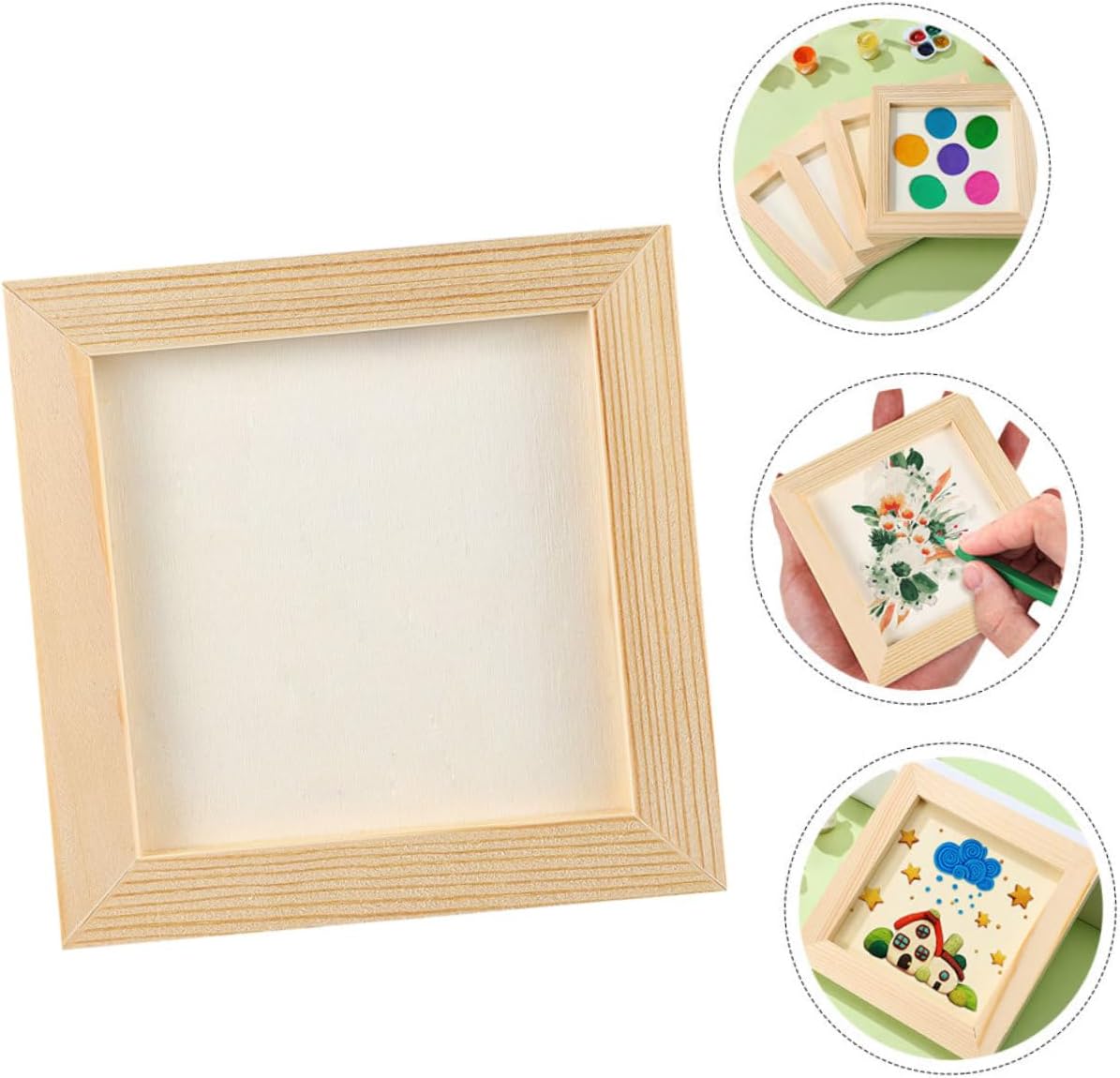 5pcs 20x20cm Wooden Craft Photo Frames, Blank DIY Painting Picture Frames for ’ Artwork Display, Childrens Room Decor, Lightweight Wood Material