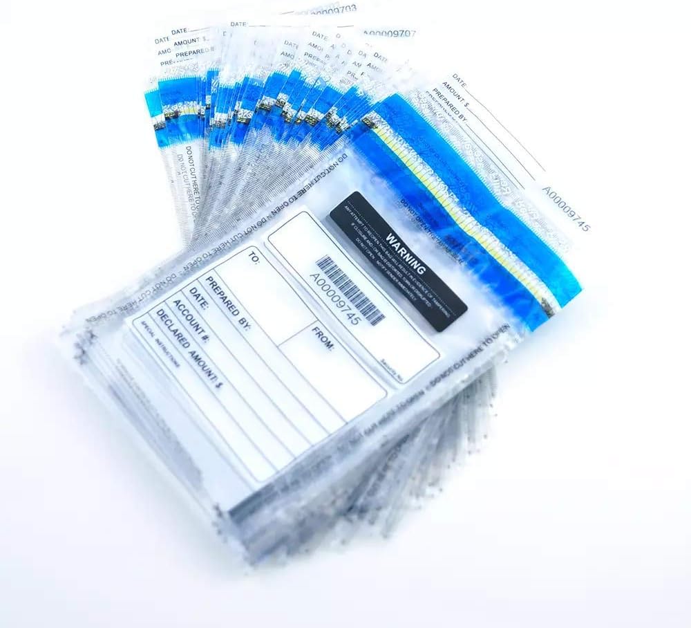Clear Deposit Bags, Tamper-Evident Bags, Security Bank Pocket, 6 x 9 Inches (200)