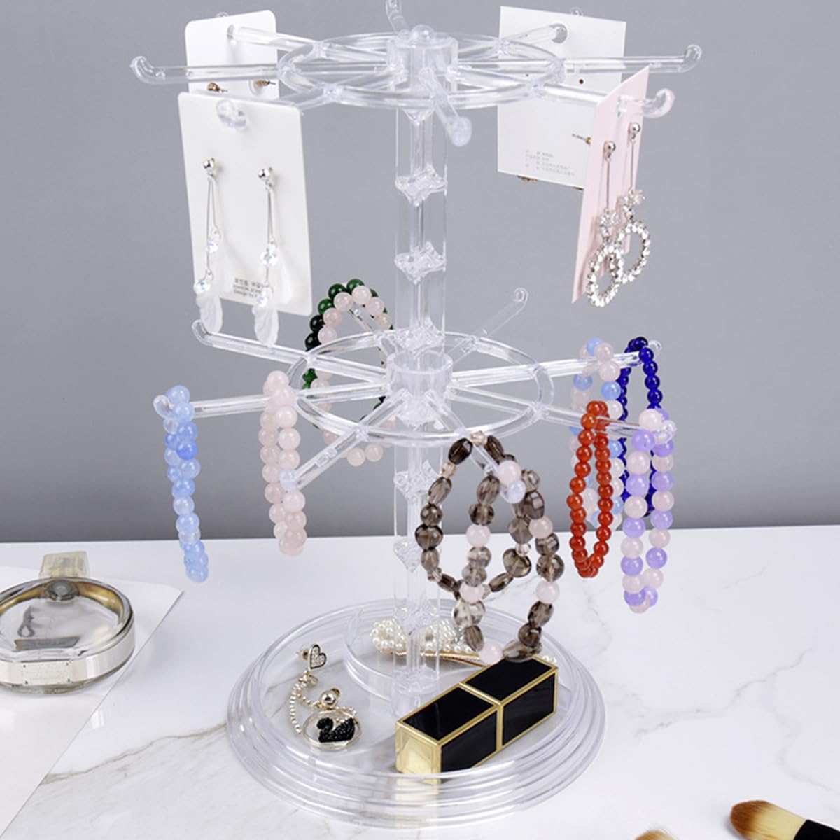 Amazon｜イヤリング ピアス アクセサリースタンド 回転式 アクリル 2段