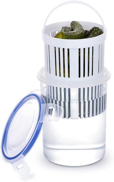 KWQBHW Pickle Jar with Strainer Insert, Multifunctional Deli Food Storage Container, Transparent Leakproof Pickle Container, Pickle Holder Keeper Lifter