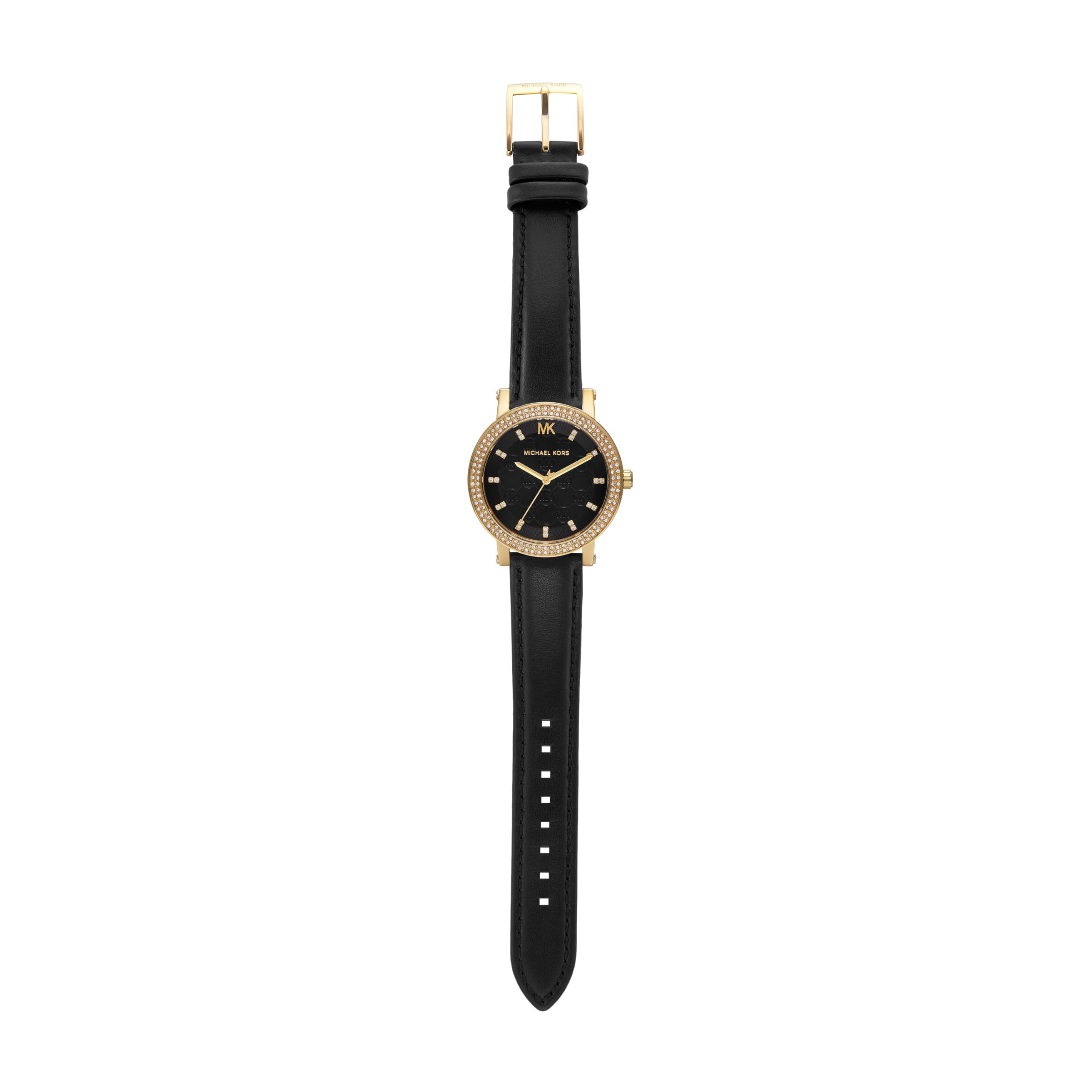 Michael Kors Corey Three-Hand Black Leather Watch