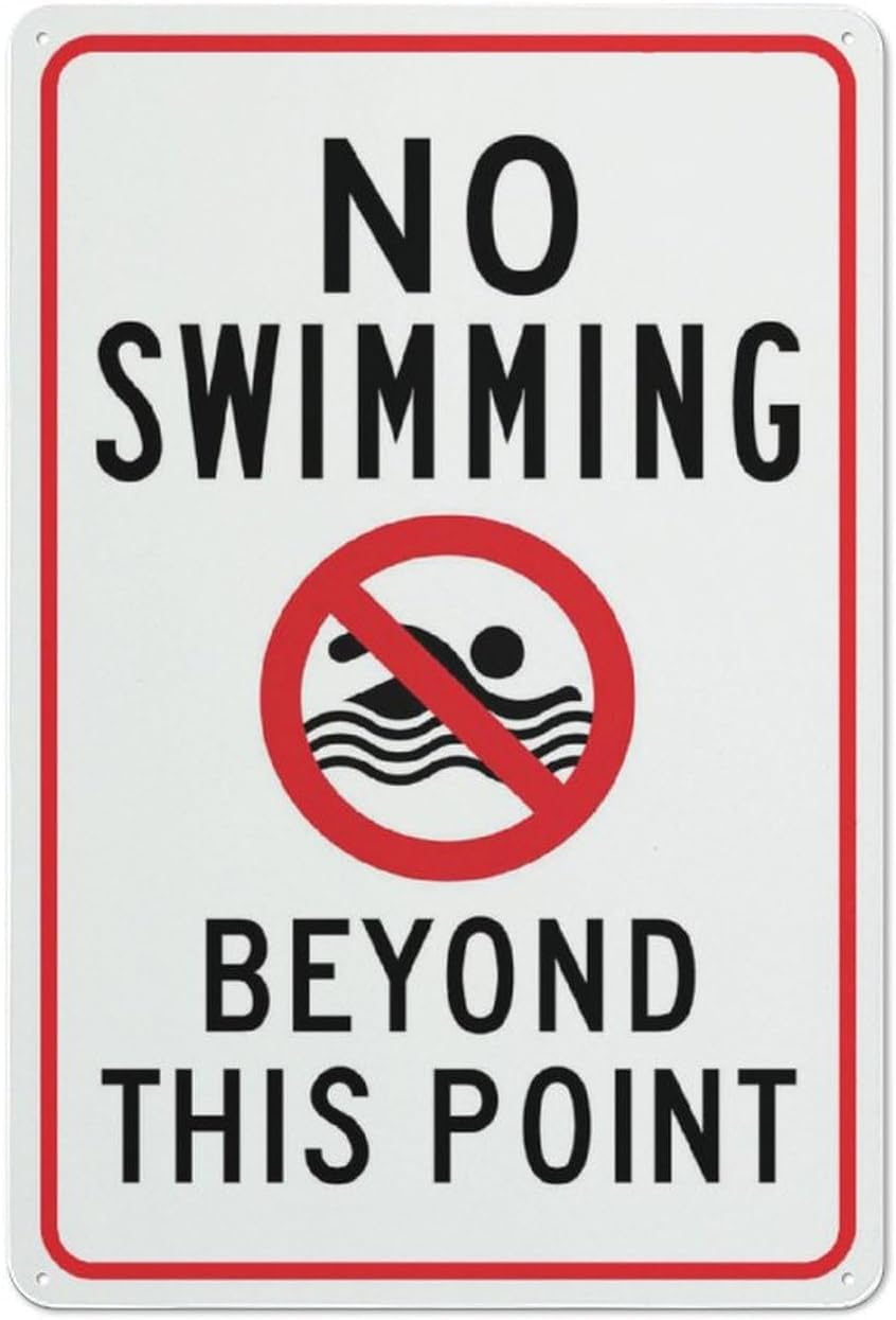 No Swimming Beyond This Point Rust Free Aluminum Sign - Outdoor Decor with Pre-Drilled Holes for Home, Business Pool - 12x8 Inch​