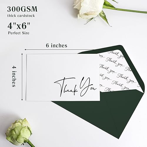 Miniatura 3 de Goefun 144 tarjetas de agradecimiento con sobres, paquete a granel de 4 x 6 notas de agradecimiento verdes en blanco, diseños elegantes para bodas,