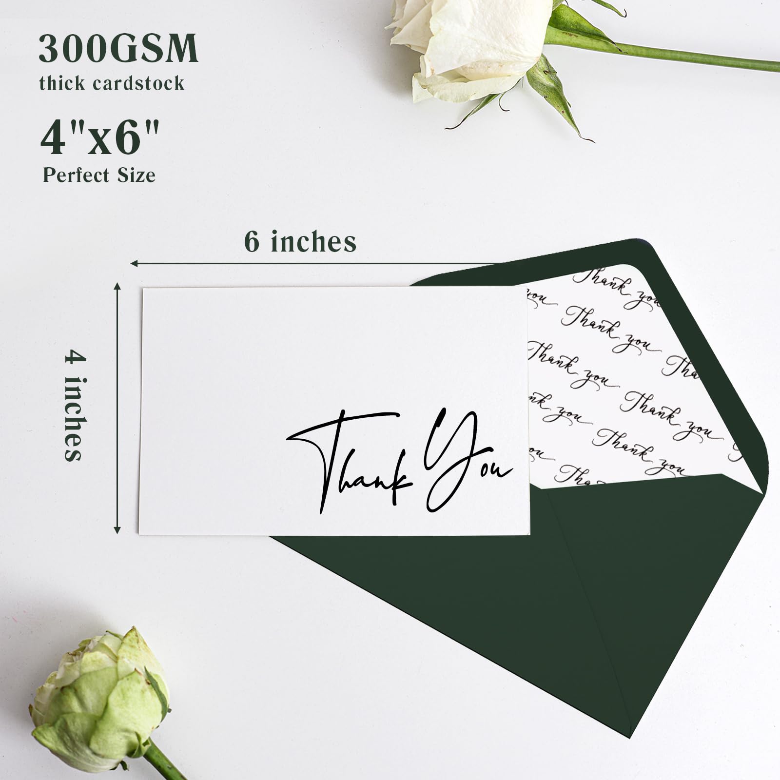 Tarjetas de agradecimiento con sobres, paquete de 144 unidades, Goefun de 4 x 6 pulgadas, notas de agradecimiento y calcomanías en blanco, forro elegante y 4 diseños elegantes para bodas, baby shower