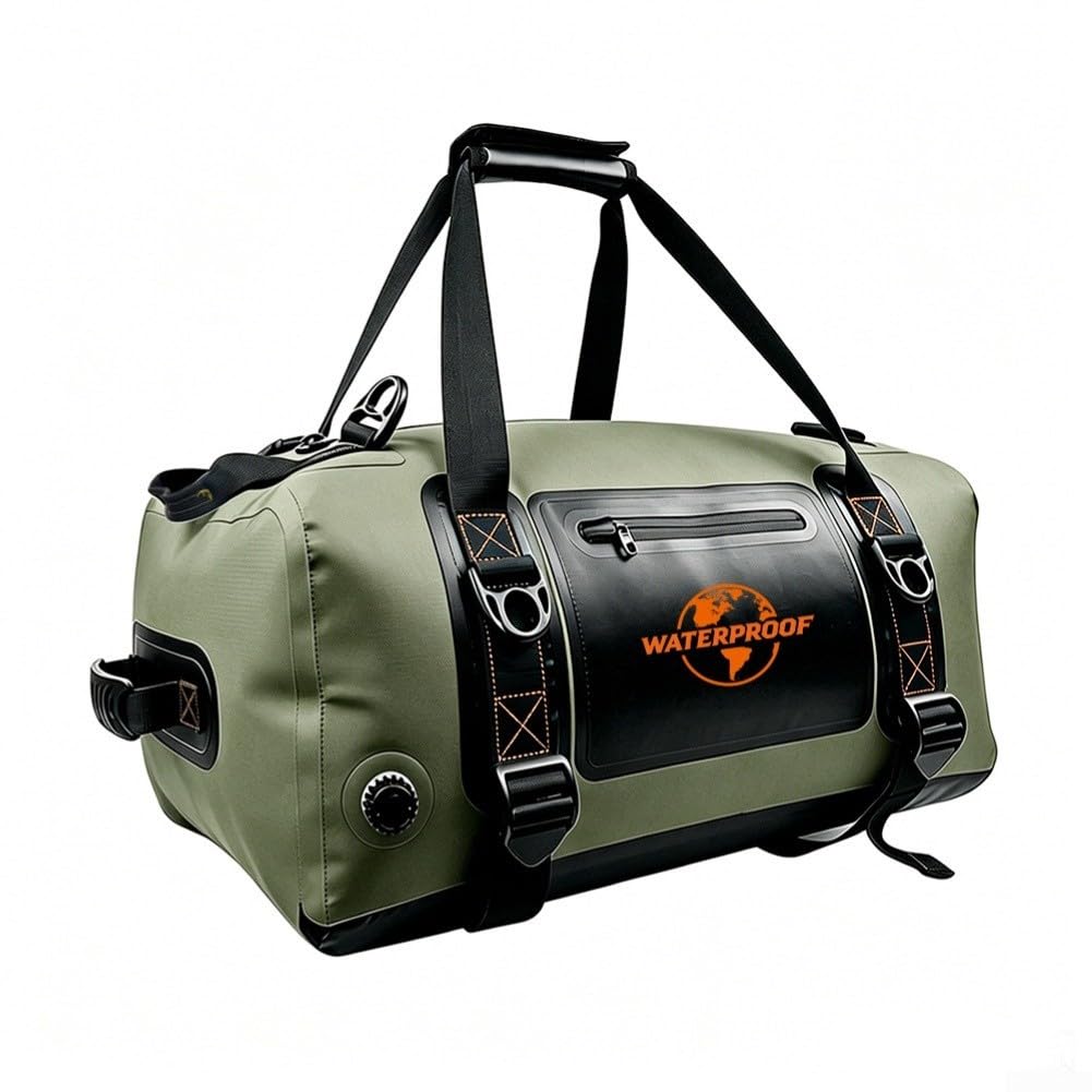 Borsa impermeabile per moto con tessuto in PVC 500D, costruzione ermetica e tasche esterne in rete per oggetti di uso frequente (60 L (40 L (34 x 25 x 53 cm) verde militare