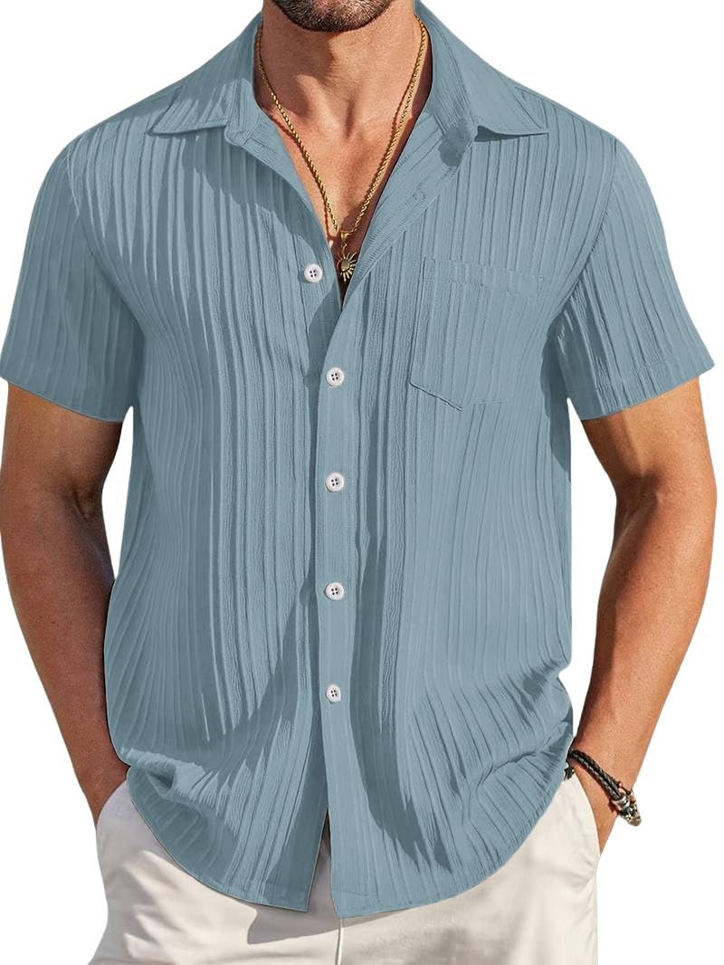 TAGDO® Men's Casual Shirts |Half Sleeve|Line Textured|Solid Regular Fit Shirt (5182)