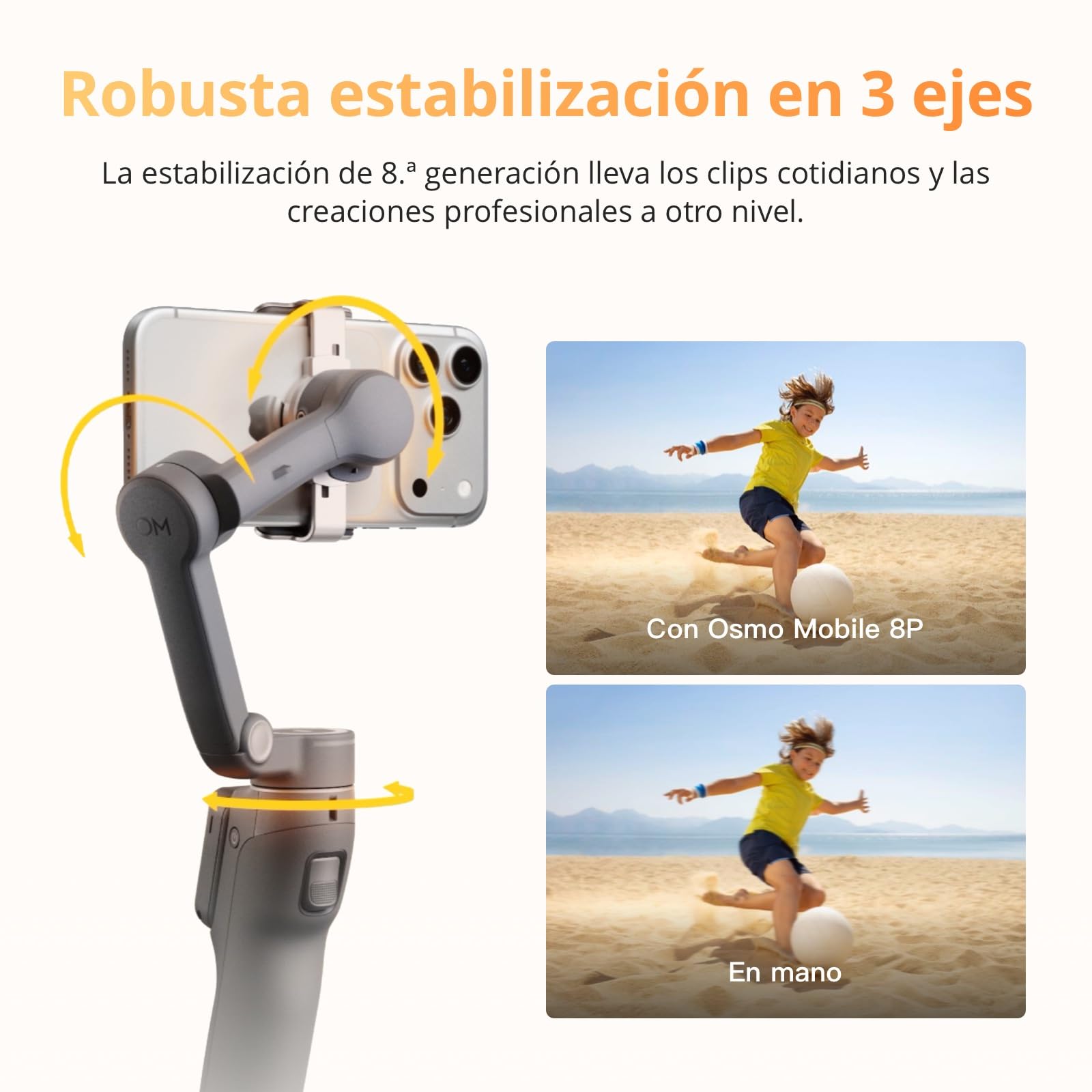 Estabilizador Osmo Mobile 8P para iPhone y Android, módulo de Seguimiento, Control Remoto, Seguimiento Nativo, Brazo Extensible y trípode Integrados, batería de 10 h, estabilización de 3 Ejes