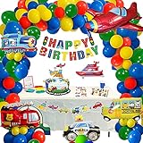 Transportation Party Decorations for Boys, 49PCS Construction Happy Birthday Supplies Vehicle...