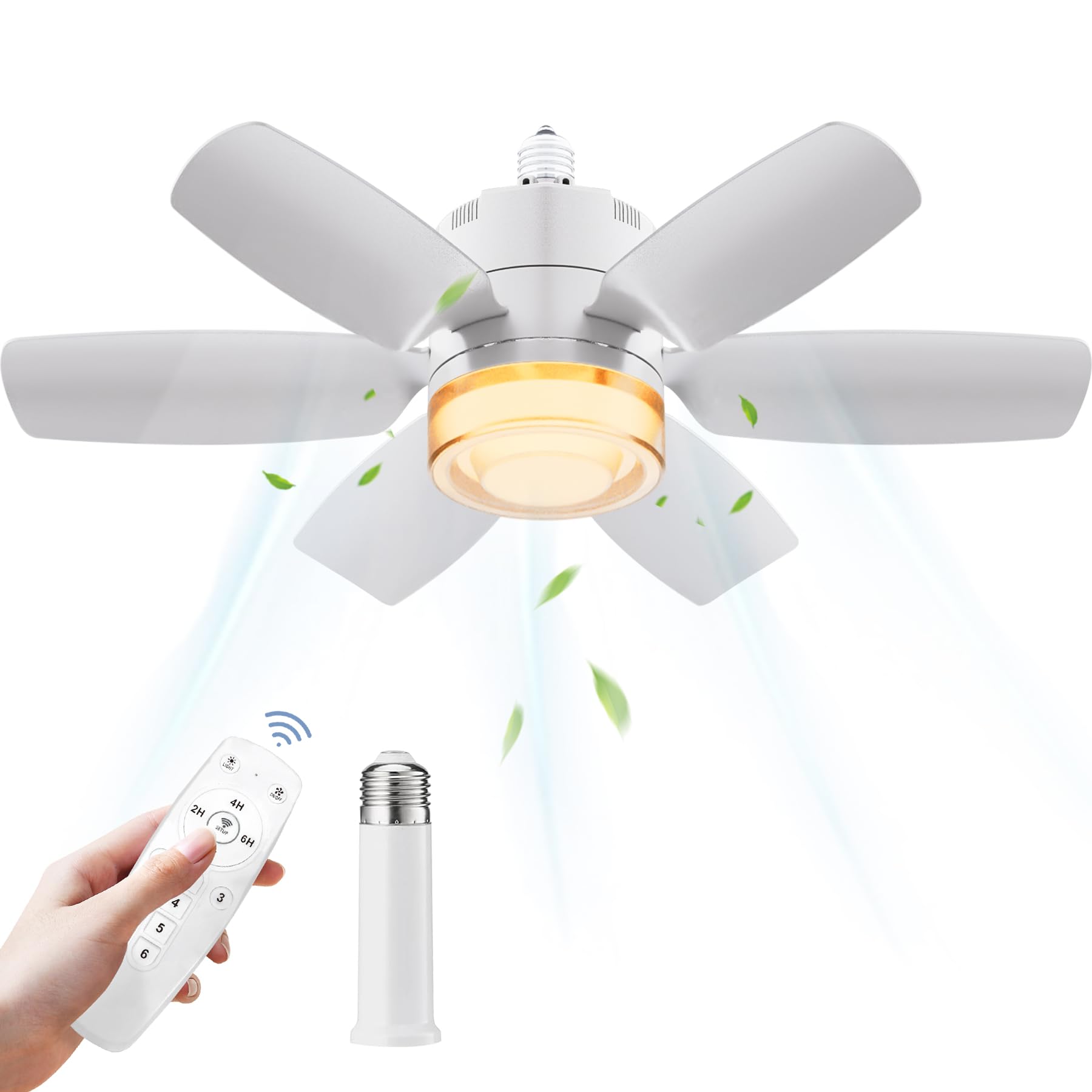 CONBOLA Smart Remote Control Ceiling Fan Light, 19.7 Inch LED Tri-Color Dimming, E26/E27 Socket Noiseless Ceiling Fan, Small Ceiling Fan for Bedroom, Kitchen, Living Room and Closet