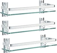 AIJALY 3-Pack 15.7in Tempered Glass Bathroom Shelves - 0.34in Thick Aluminum Wall Mount Organizer, Rust-Proof Silver Storage Rack