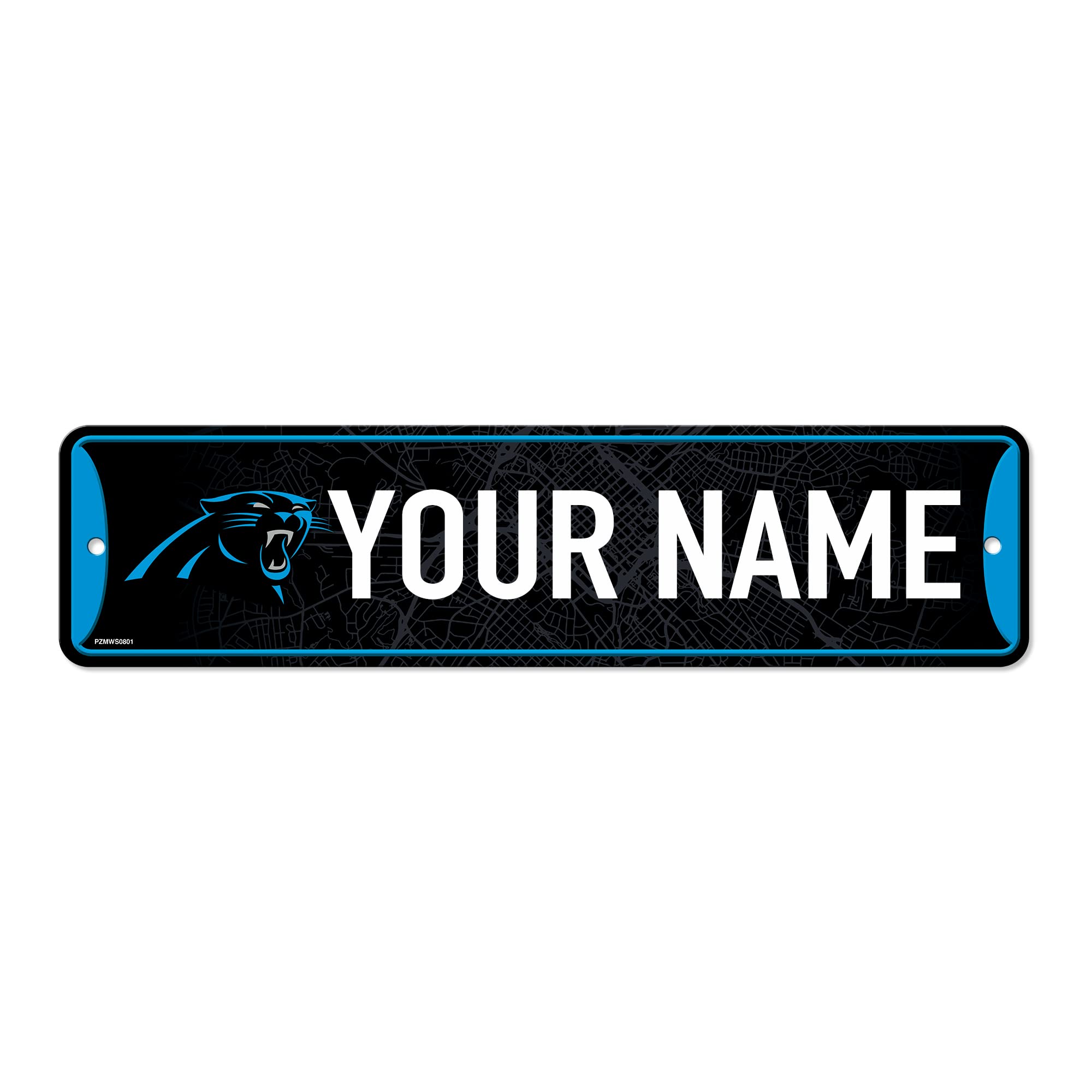 Rico Industries NFL Football Carolina Panthers Primary Personalized Metal Street Sign 4" x 15" Home Décor - Bedroom - Office - Man Cave
