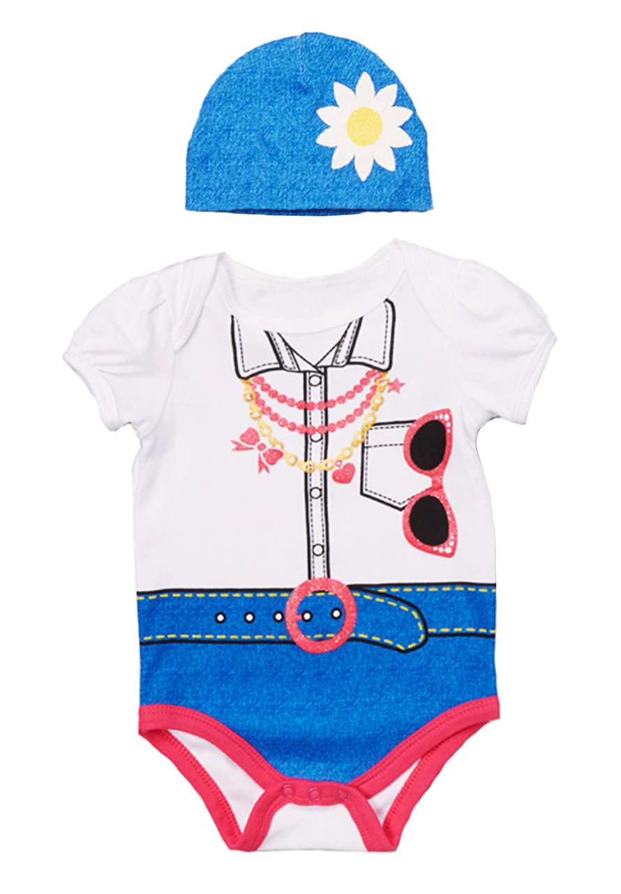 stylesilove Cute Graphic Print Baby Boy Bodysuit and Hat - 2 Piece (90/12-18 Months, Glam Princess Print)