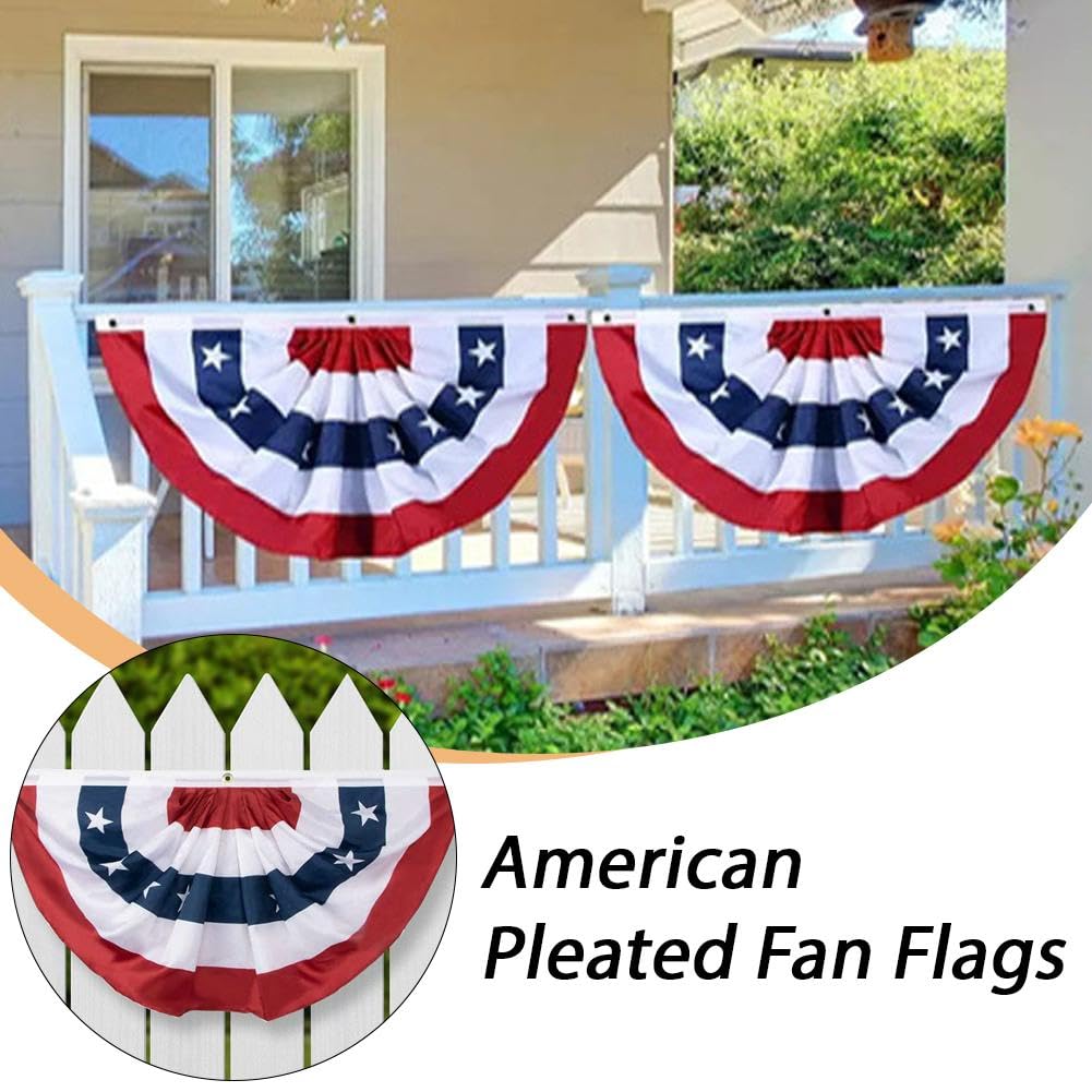 Amerykańska plisowana flaga fanów, patriotyczny baner patriotyczny USA na balustradę na werandę, odporne na blaknięcie poliestrowe gwiazdki, półflagi wachlarzowe na 4 lipca, dekoracja na Dzień Pamięci