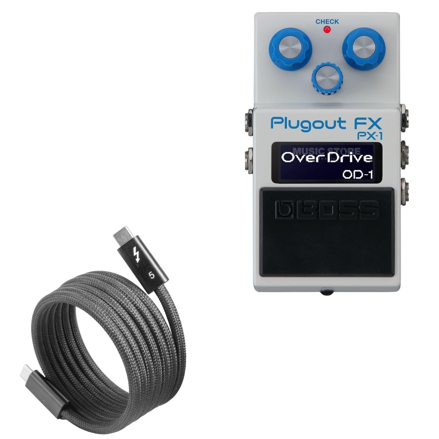 BoxWave Cable Compatible with BOSS PX-1 Plugout FX - SnapWrap Thunderbolt 5.0 Cable (5ft 240W), Magnetic Self-Coiling Nylon Braided Retractable - Jet Black