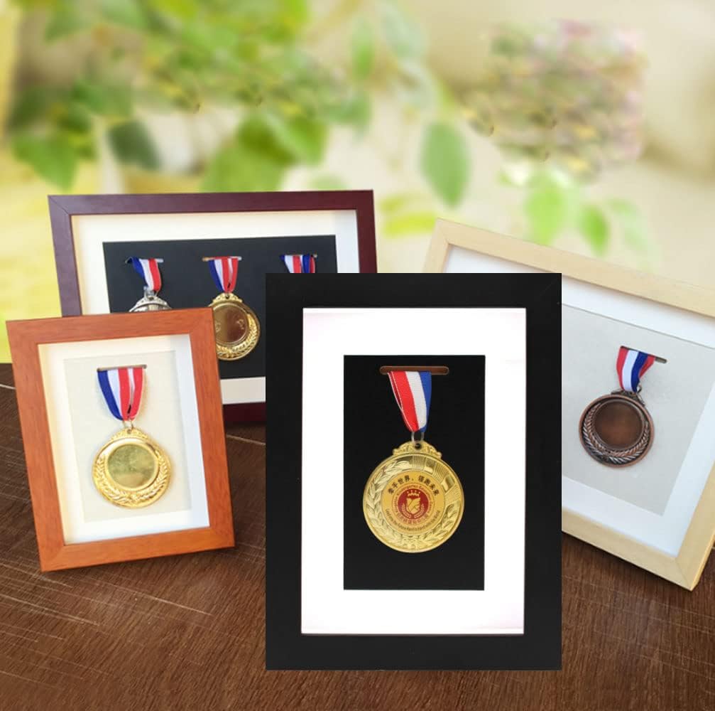 Wooden Medal Display Case Frame, 6" x 8" Photo Frame for Military Medal Display, Marathon, Swimming, Football, Sports Medal Display with HD Glass Front Panel (Black)