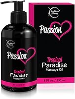 Brookethorne Naturals Passion Sensual Massage Oil - 100% Natural Tropical Paradise Scent for Couples Date Night, Jojoba & Almond Oils