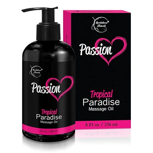 Passion Sensual Massage Oil for Date Night | 100% Natural Body Oil for Couples with Jojoba & Almond | Aromatherapy & Relaxing Massage Therapy | Valentines Day Gifts for Her | Tropical Paradise Scent