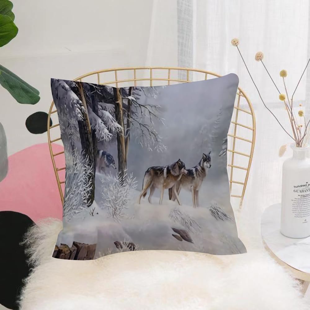 HYMSXW Cushion Cover,Throw Pillow Case Home Decorative for Living Room Bedroom Sofa Chair 20X20 Inch,Wolf, portrait of wolves in winter snowy forest,Pillowcase 50X50cm