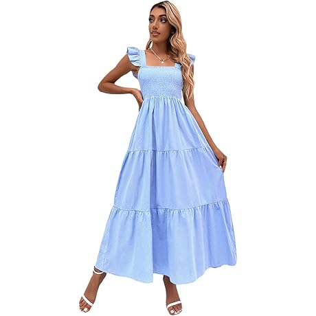 Elegant Searsucker A-Line Women's Summer Boho Dress