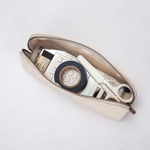 Miniatura 8 de Estuche de lona para lápices, lona de algodón y bolsa multifuncional simple, almacenamiento de lápices portátil con cremallera (beige)